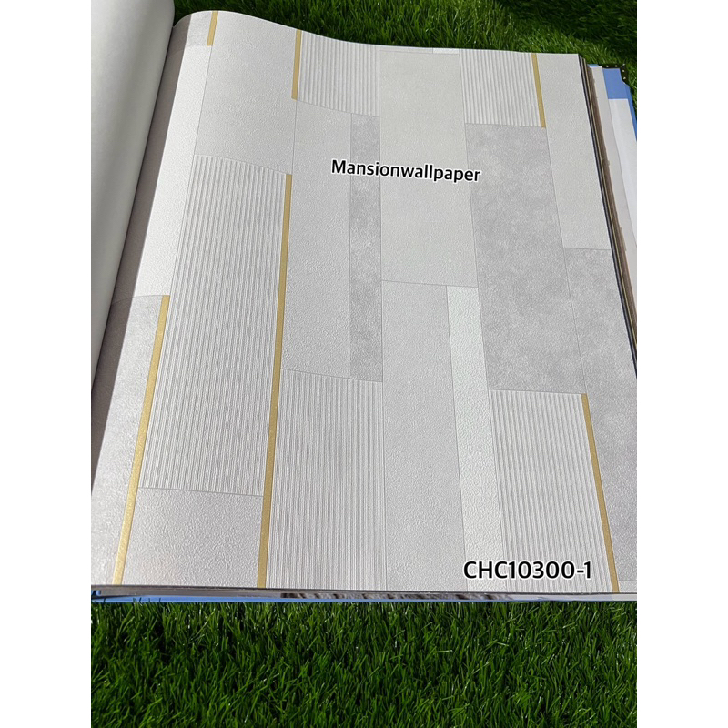 Wallpaper Dinding Korea Modern Batu Alam Kotak List Gold Abu Cream Luxury 15M