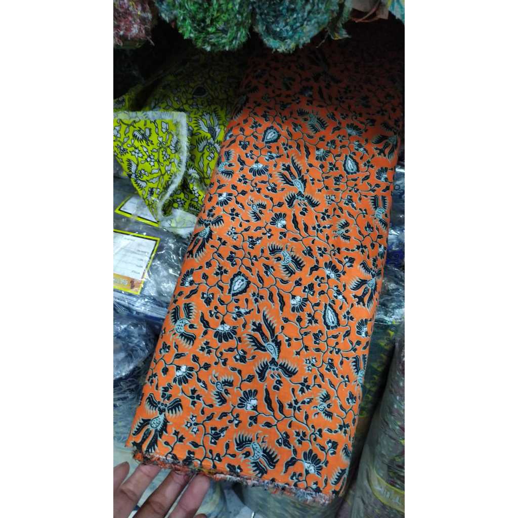 batik burung orange gulungan murah seragam sekolah kemeja kerja konveksi jahit yard