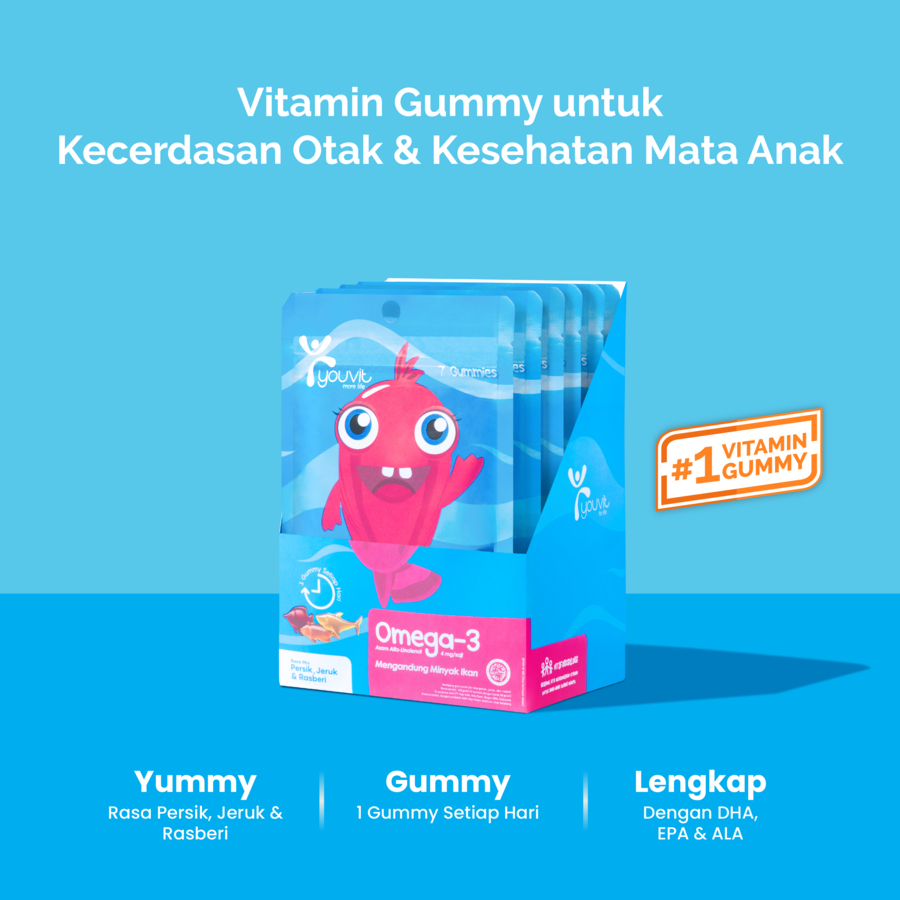 Youvit Omega 3 Anak 2 Sachet (14 Hari) untuk Otak, Mata Anak (Vitamin Otak Anak)