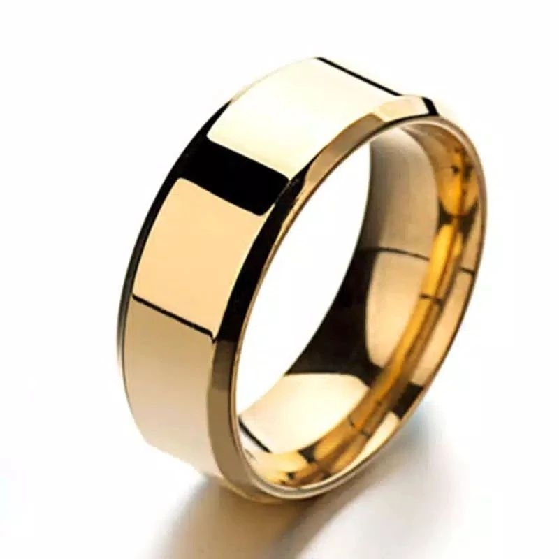 cincin Titanium pria dan wanita cincin Stainless polos hitam putih kuning