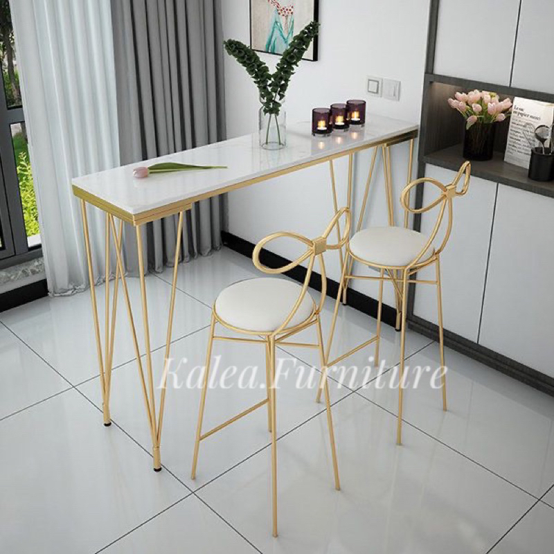 Set Meja & Kursi Bar Aesthetic Minimalis Motif Marmer Marble Murah