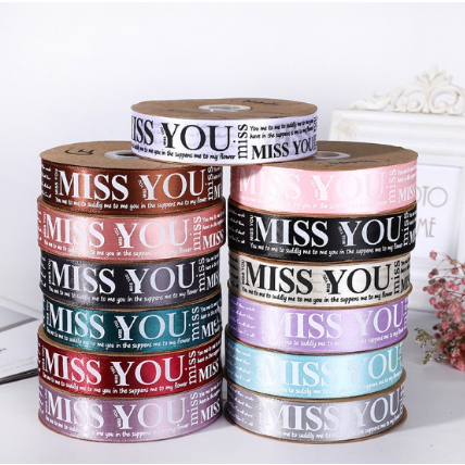 

Pita Satin Motif I Miss You Pita Kado Buket Bunga dekorasi Flower Bouquet Ribbon Import Premium KB42