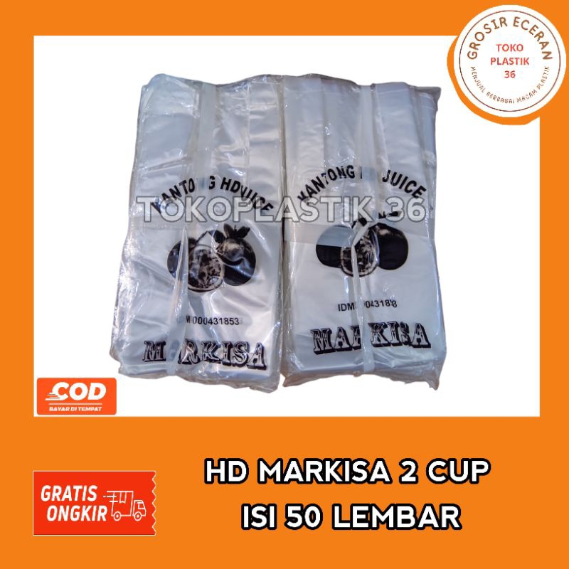 TokoPlastik36 - Kantong Markisa 2 Cup Bening / Kantong Plastik Juice Gelas Pop Ice Teh Poci/ isi 50 