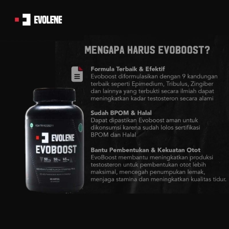 Evoboost Evolene 60 kapsul Testosteron Booster Suplemen Fitness