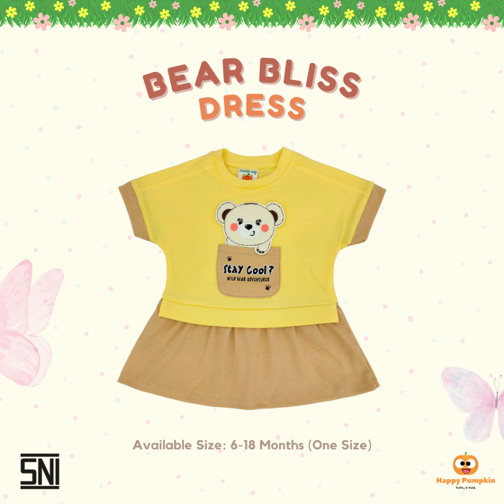 Happy Pumpkin Kids Dress Anak Perempuan Bear Bliss Dress Usia 6-18 Bulan