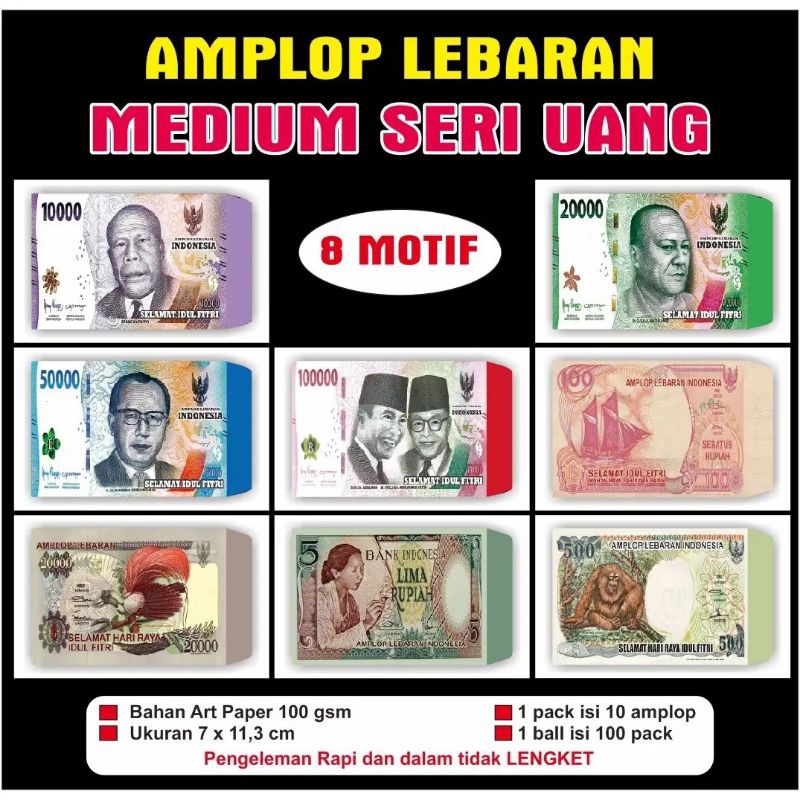 

AMPLOP MURAH LEBARAN MOTIF UANG UKURAN MEDIUM