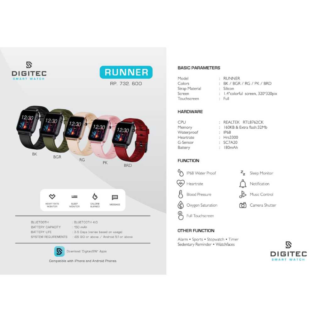 Jam Tangan Digitec Smartwatch Runner original
