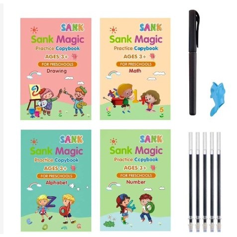 

PAKET Buku EDUKASI Tulis Ajaib Sank Magic 1 Set isi 4 Book + pulpen Anak Kecil Belajar Gambar
