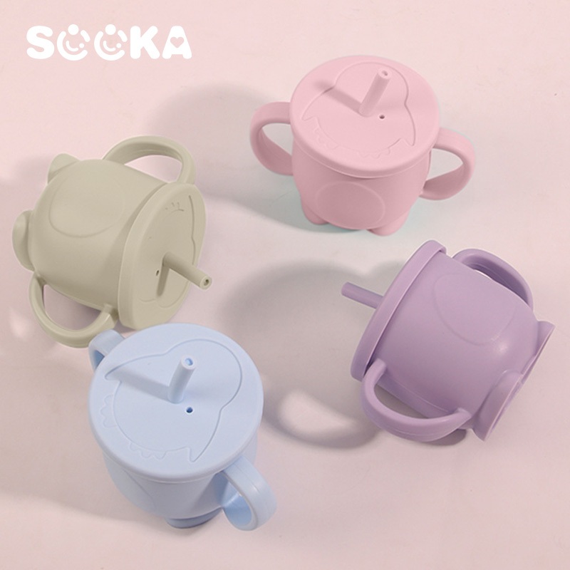 Select x Sooka Gelas bayi silikon dengan sedotan - Gelas silikon dengan sedotan dan motif kartun, anti jatuh dan dapat menempel di meja, gelas bayi yang dapat menjaga suhu tetap awet SK-ECA1090