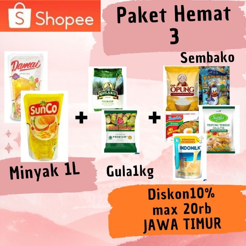 

PAKET HEMAT 3 (MINYAK+GULA+SEMBAKO)