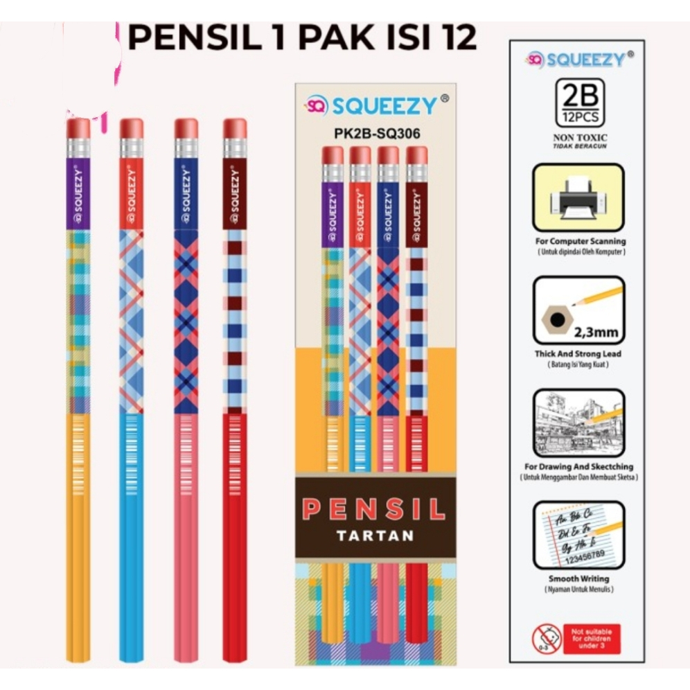 

Pensil 2B Squeezy Tartan PK2B-SQ306 isi 12 pcs / set