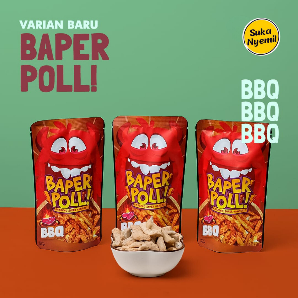 

SUKA NYEMIL - Baper Basreng Super BBQ (50 gram) Jajanan Viral Renyah Gurih Cemilan Kekinian Snack Keluarga Indonesia