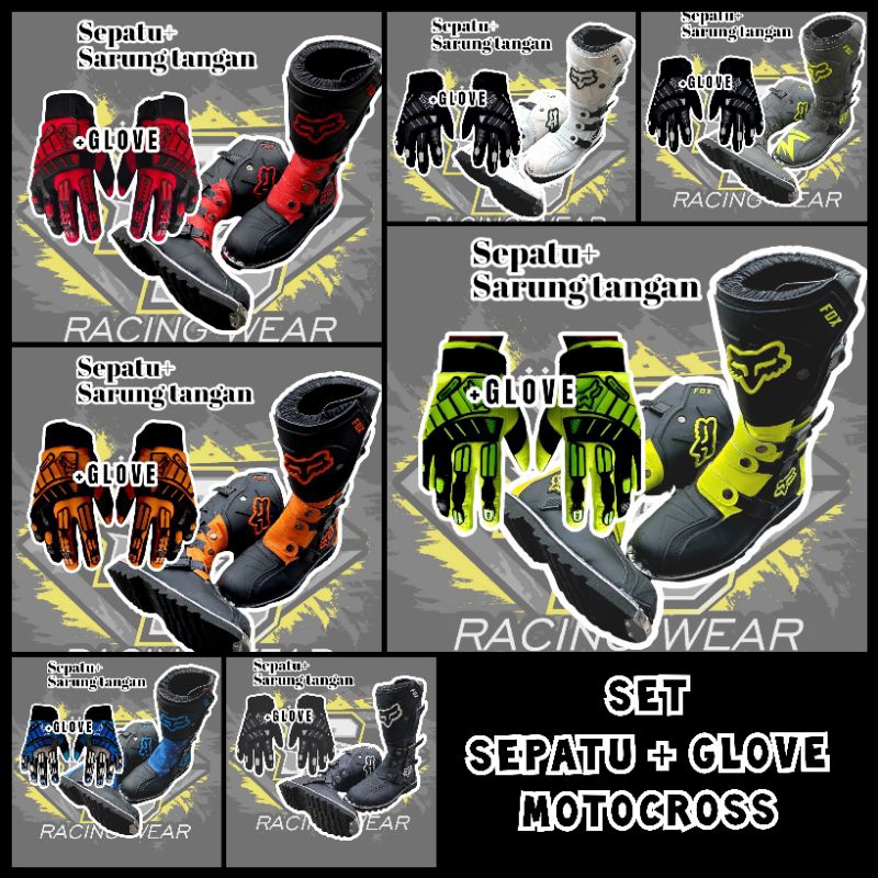 PAKET SET SEPATU + SARUNG TANGAN GLOVE MOTOCROSS TRAIL CROSS OFFROAD MURAH