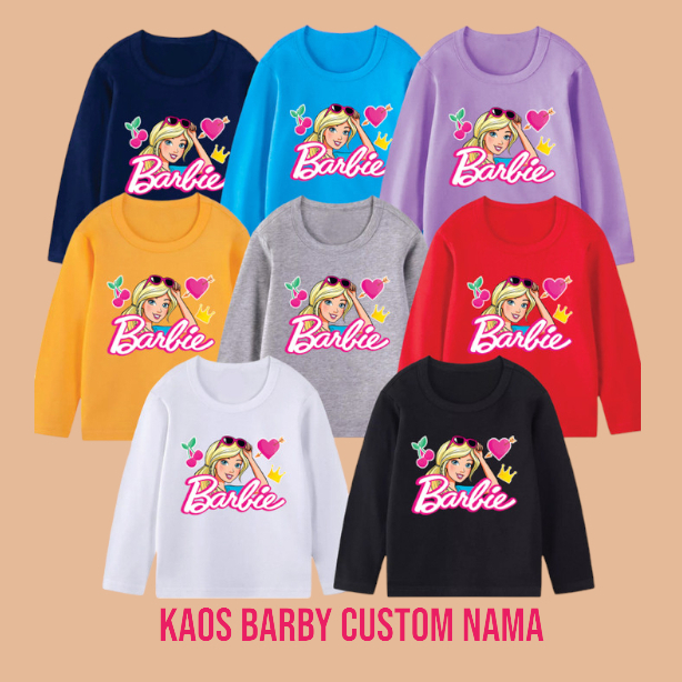 baju anak perempuan motif sablon barbie custom nama sendiri