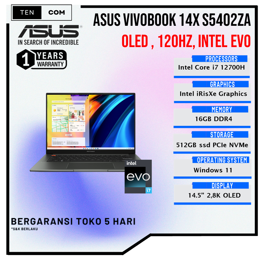 Laptop Asus Vivobook 14x OLED S5402ZA Core i7 12700H 16GB 512GB ssd 14.5 QHD