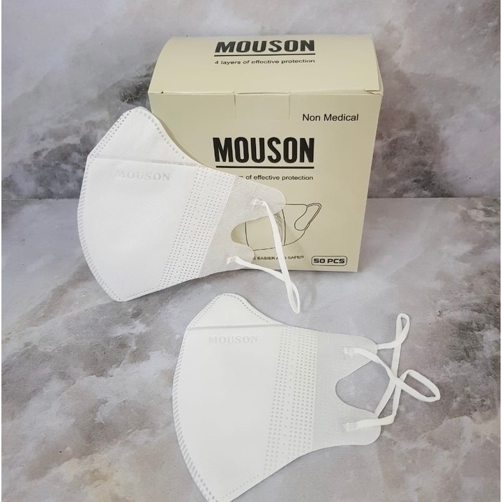 Masker Duckbill Mouson 4PLY Original Putih Hitam Mix Warna isi 50Pcs