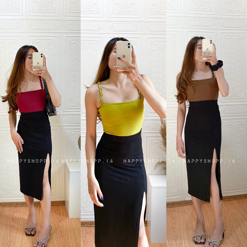 SLIT SKIRT / ROK BELAH KOREAN SKIRT SIZE S M L XL / ROK PANJANG SPAN HITAM / rok span skirt wanita k