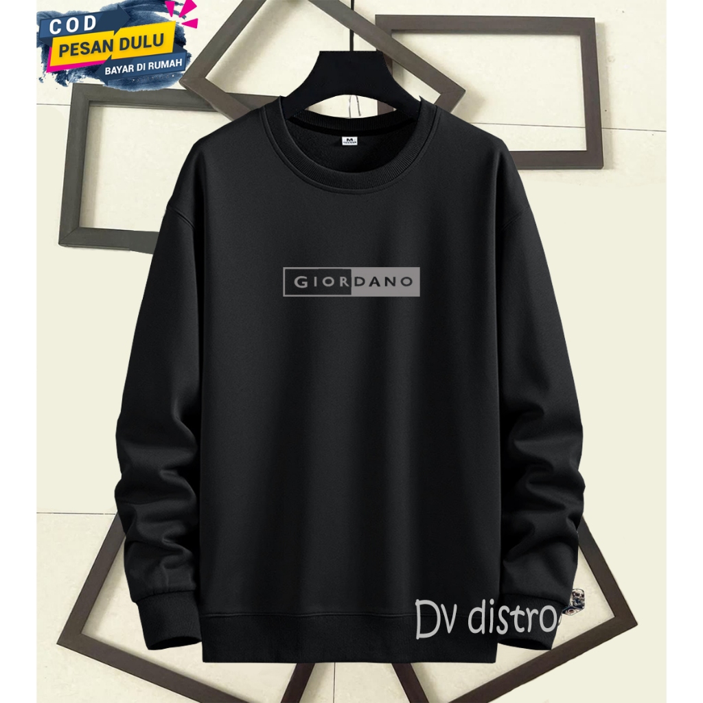 COD Sweater Crewneck Distro Giordano Blok Text Silver Premium Quality Lengan Panjang Bahan Tebal Swe