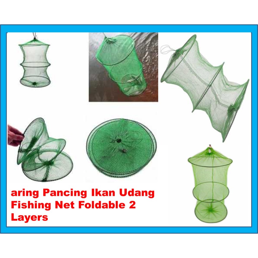 TEMPAT HASIL PANCING IKAN MURAH Jaring Pancing Ikan Udang Fishing Net Foldable 2 Layers