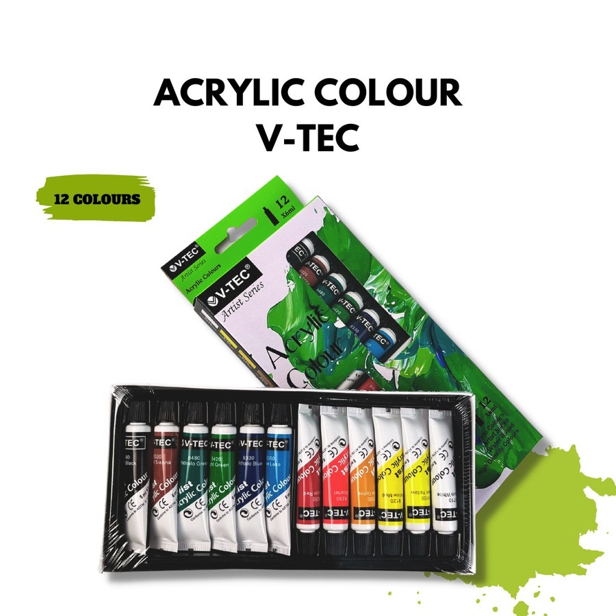 

Cat Acrylic Colour 12 Warna V-TEC / Cat Akrilik 6 Ml