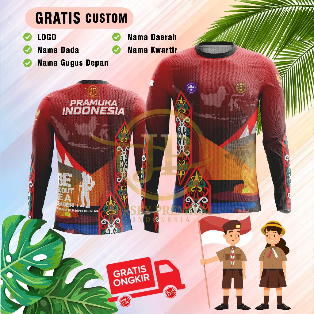 JERSEY PRAMUKA BARU/JERSEY FULL PRINTING/JERSEY TEMA BATIK DAYAK MERAH