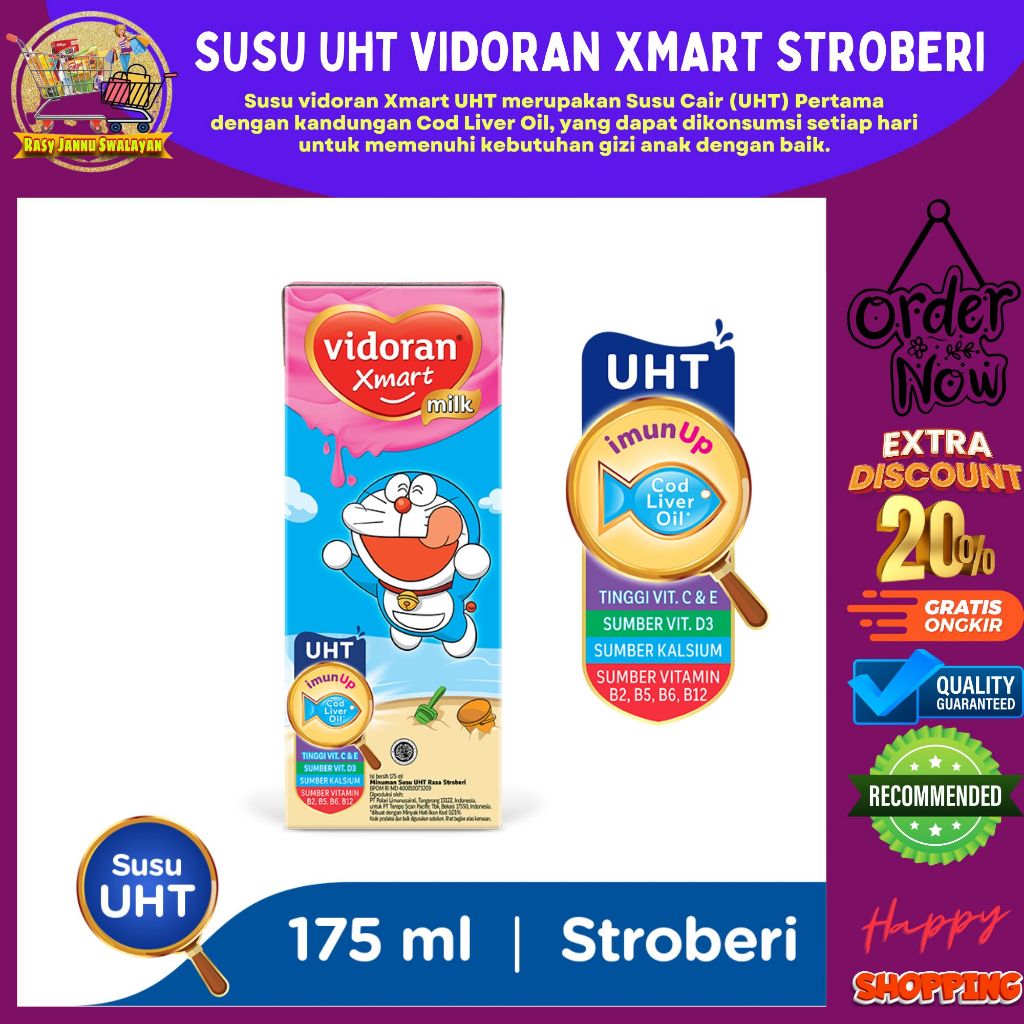 

Vidoran Xmart UHT Strawbery Susu Cair 175 ml