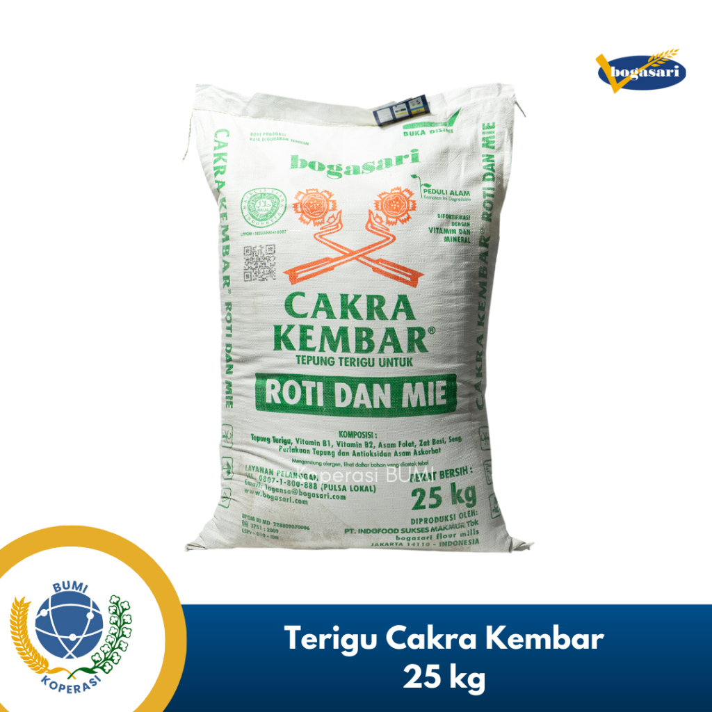 

Tepung Terigu Bogasari Cakra Kembar 25 Kg