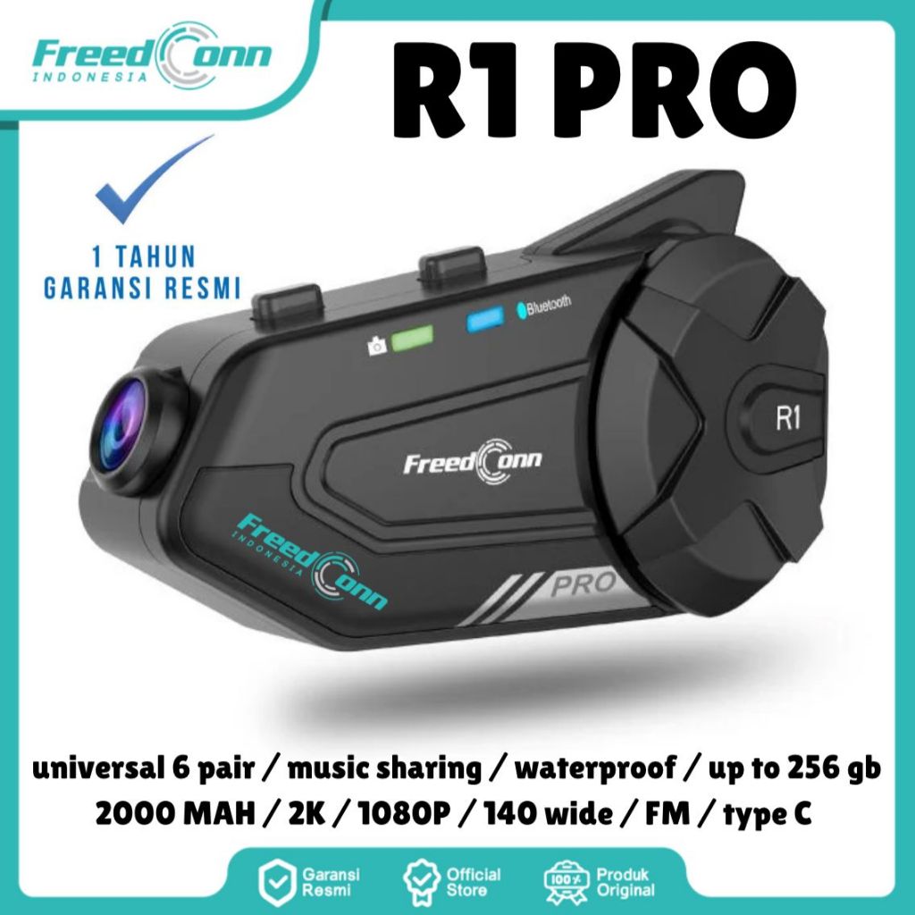 INTERCOM FREEDCONN R1 PRO CAMERA BLUETOOTH HELM HEADSET FREEDCONN R1 PRO 2K 140 WIDE ORIGINAL