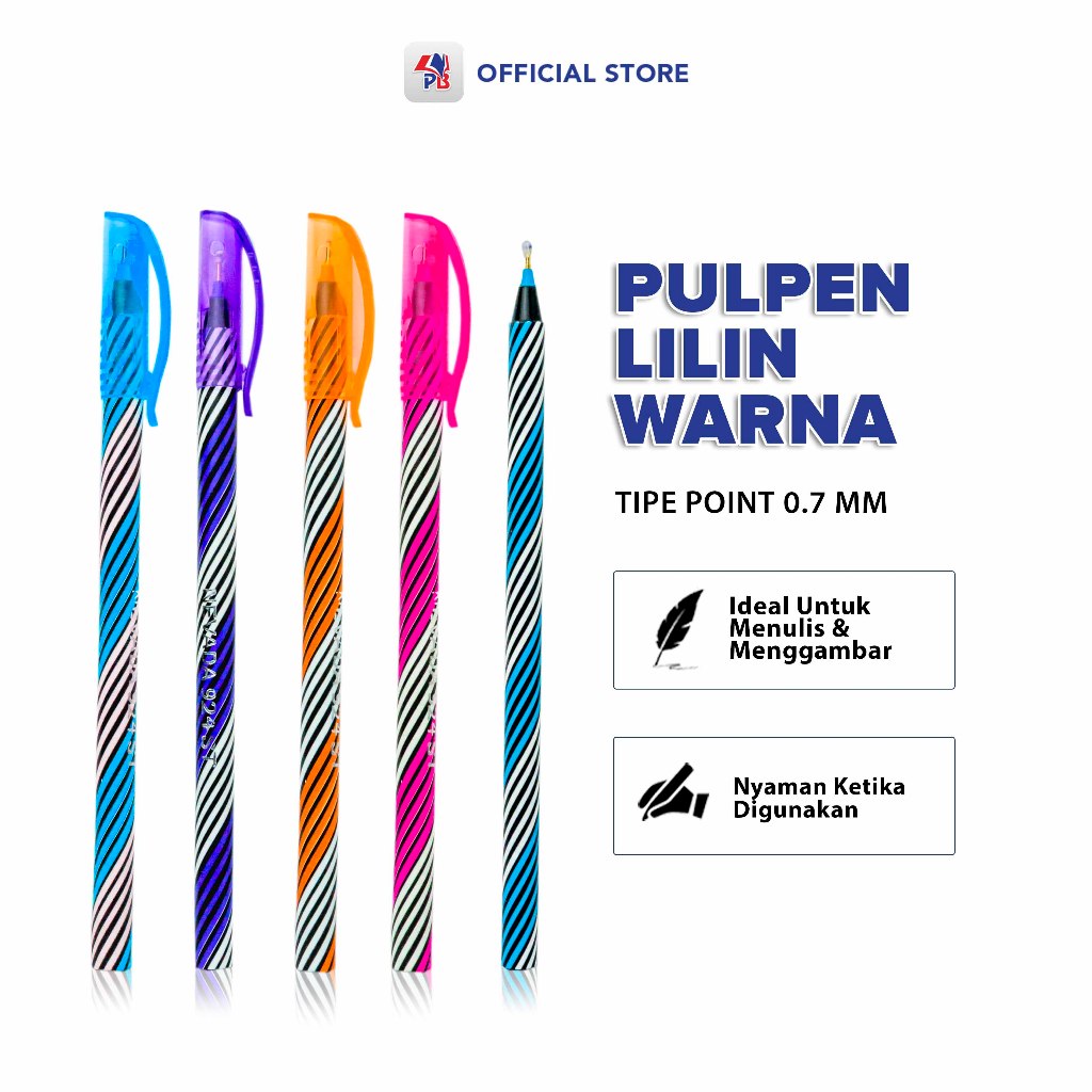 

Pulpen / Bolpoin / Bulpen Lilin Warna Warni Tinta Hitam Ballpoint Pen 07 mm / PB EDUKASI ANAK - PBNB