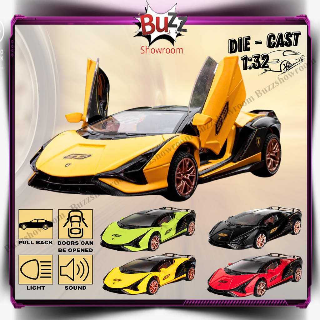 Diecast Lamborghini 1:32 Light Sound Sian 63 Miniatur Mobil Metal