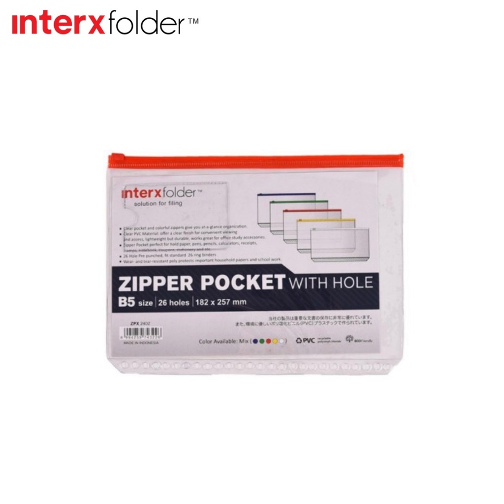 

Interxfolder Zipper Binder B5 with index (dengan lubang)