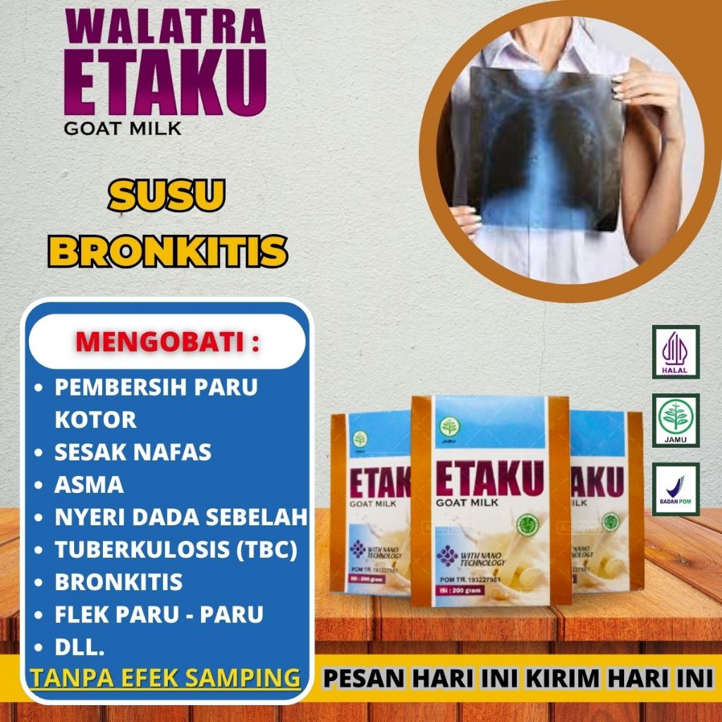 

Obat bronkitis batuk berdahak sesak nafas tbc gejala gurah flek paru paru basah sakit tenggorokan kering gatal flu pilek demam anti virus untuk anak dewasa Walatra ETAKU Goat Milk