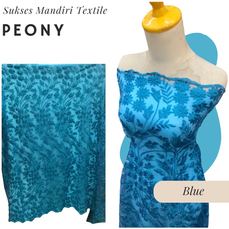 [PEONY] Tile brokat daun menjalar Warna Blue, Harga per 1/2 meter = 50 cm BAHAN KAIN BRUKAT TILE PRE