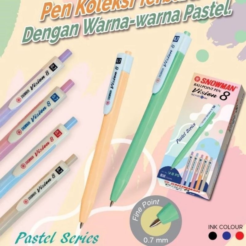 

[6 BH & 12 BH] Ballpoint Pen Vision 8 Pastel 0.7mm bolpen Snowman Vision 8 Pulpen DALUNGSHOP