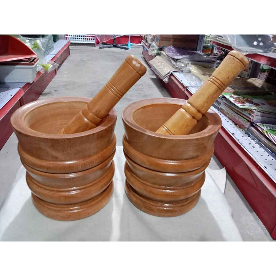 Lesung Lumpang Alu Kayu Tumbukan Bumbu Jamu BATAM