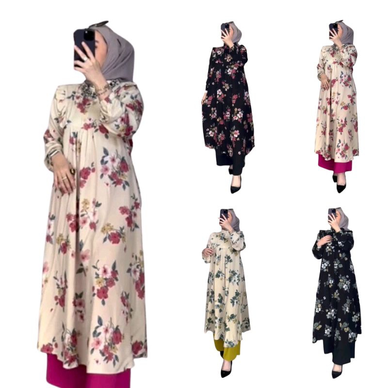 NAMIRA Setelan Tunik Panjang Wanita Rayon One Set Kulot Premium