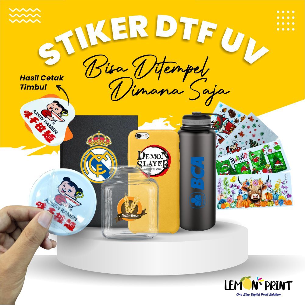 Stiker DTF UV A3 Meteran Custom/ Stiker DTF UV / Stiker Souvenir (Kayu, Mug, Helm, Botol, Akrilik)
