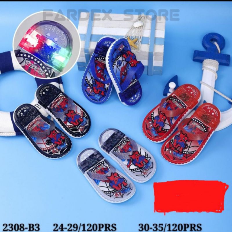 Sandal Jepit Anak Cowok Berlampu 24-35 Sendal Jepit Anak Laki-laki Spiderman Lampu Sandal Jepit Anak