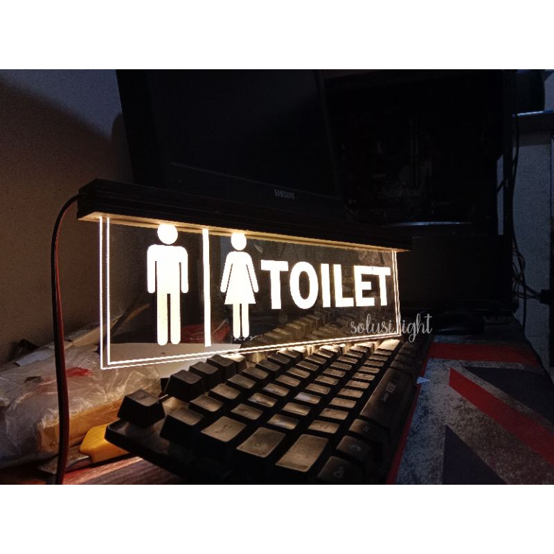 Papan Tulisan Lampu Akrilik TOILET | LED SIGN Hiasan Usaha | Ukuran 30 x 10cm - Penunjuk Arah Kamar 