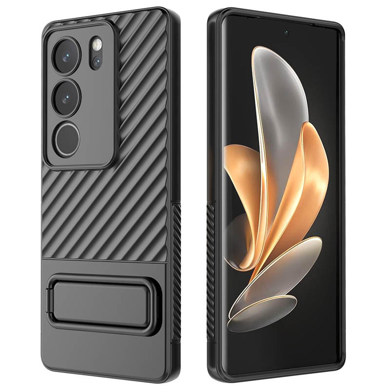 Wavy Armor Stand Case Vivo V29 5G - TPU Casing Soft Holder Cover Shock Proof Black