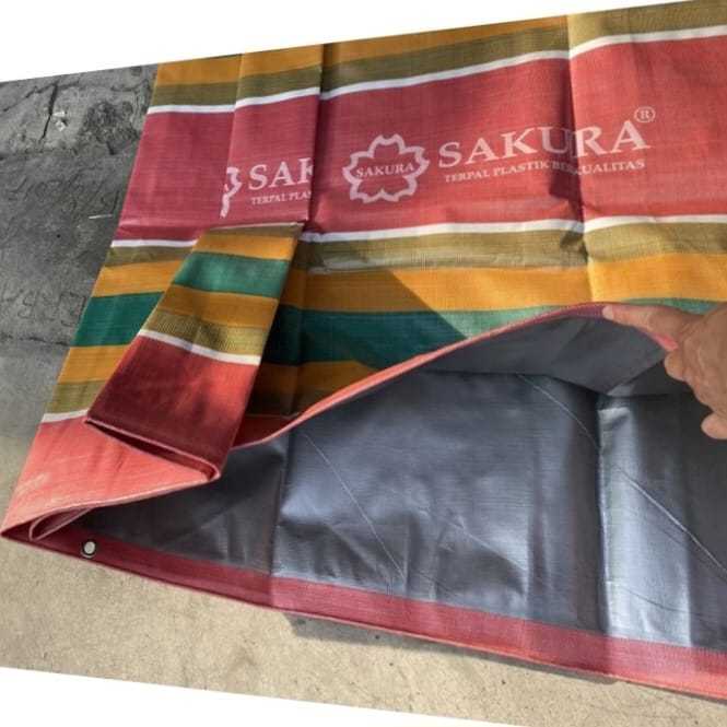 Tenda jadi SAKURA STRIP 5x8m terpal truk tebal strip belang pelangi full press siap jadi
