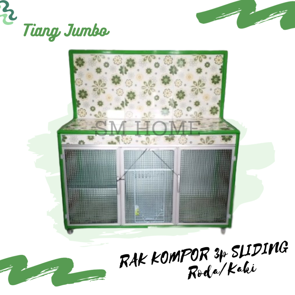 Rak Piring Aluminium 3pintu Rak Dapur Serbaguna Rak Sliding Tiang Jumbo Ful Keramik Kitchen Set Bawa