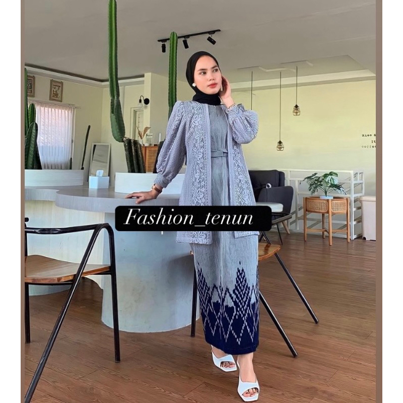 DRESS KONDANGAN SUBADRA-TENUN KOMBINASI BROKAT-OUTFIT KEKINIAN