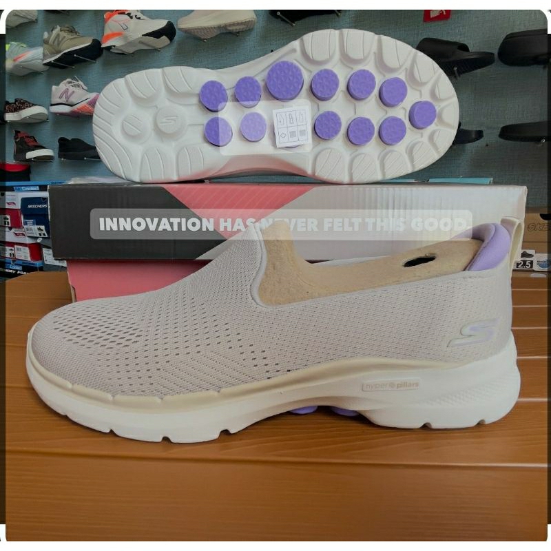 SKECHERS GO WALK 6 OCEAN SPLASH  TAUPE/LAVENDER  SLIP ON WOMEN
