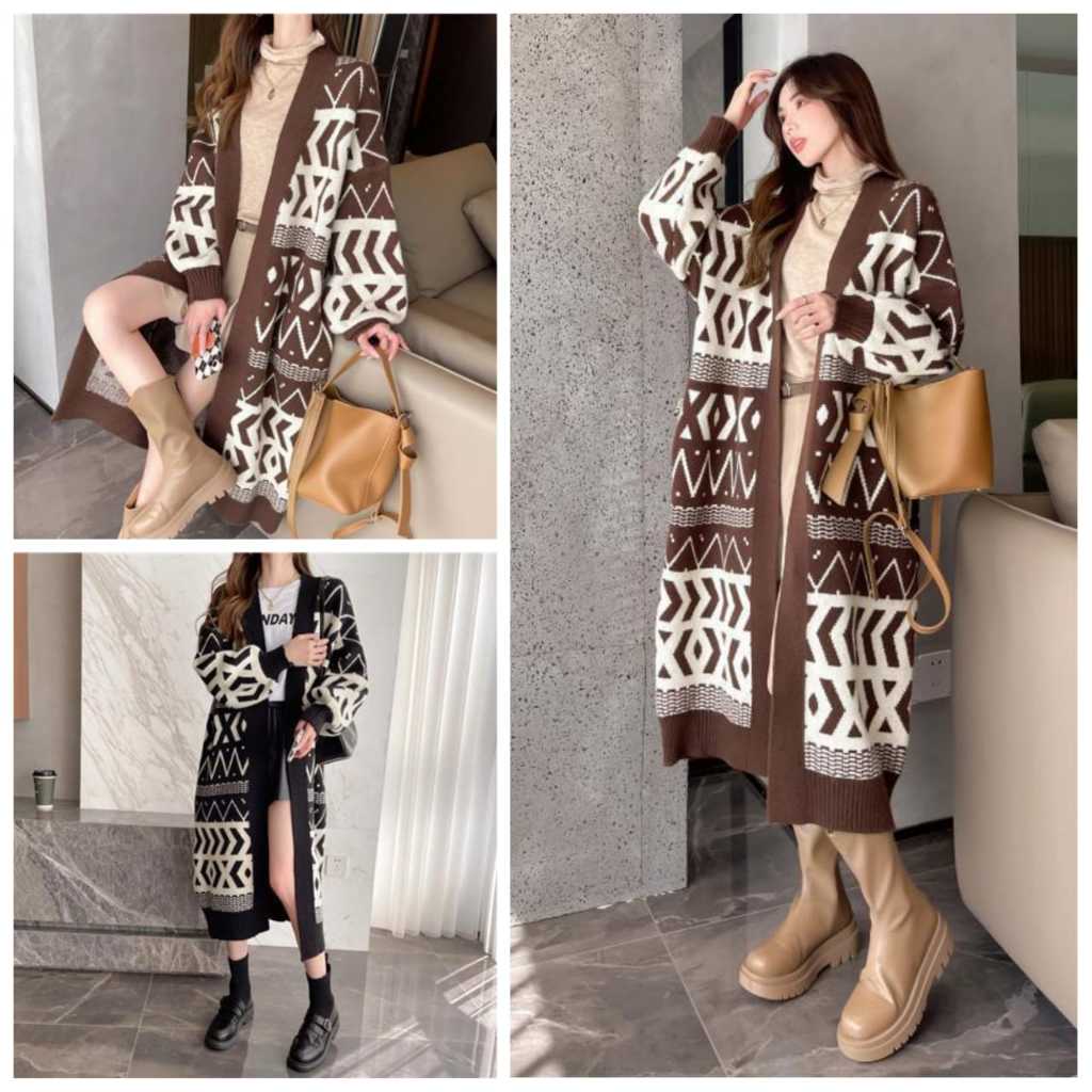 Long Cardigan Wanita Motif Bahan Rajut Import Premium A008000050