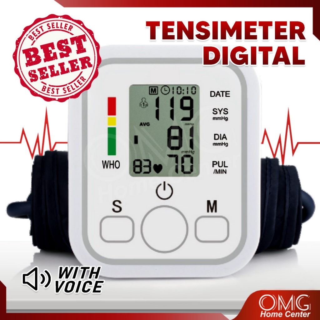 TENSIMETER DIGITAL VOICE Alat Ukur Tekanan Tensi Darah Elektrik LCD Display Pengukur Otomatis Tensi 