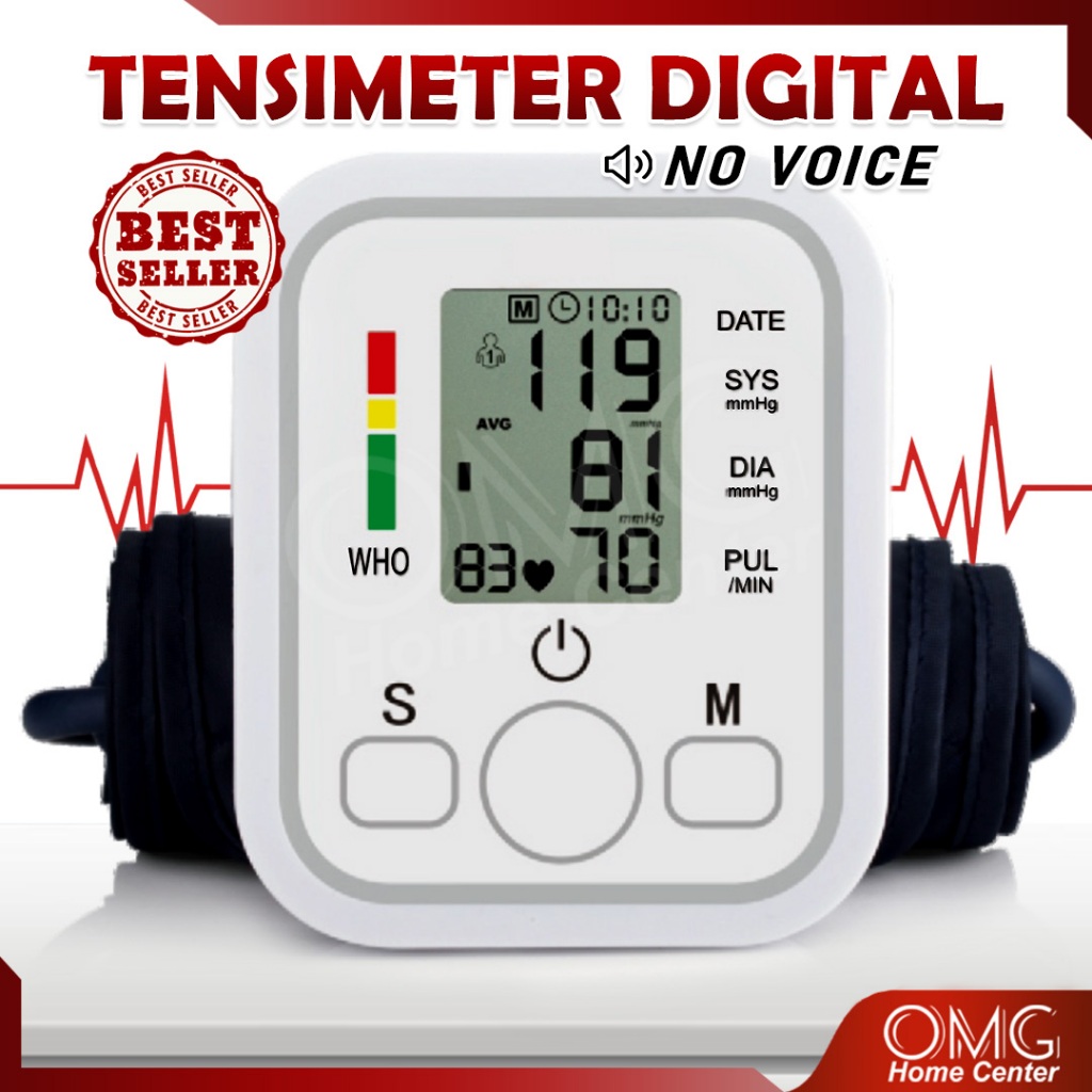 TENSIMETER DIGITAL NO VOICE Alat Ukur Tekanan Tensi Darah Elektrik LCD Display Pengukur Otomatis Ten