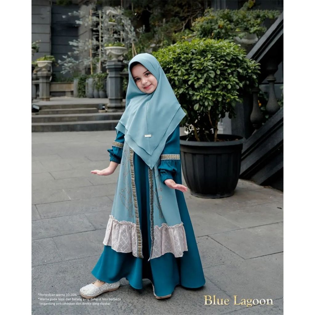 MAHRA SYARI KIDS Baju Gamis Syari Set Hijab Couple Ibu Anak Cewek Bahan Ceruty Babydoll Premium Size