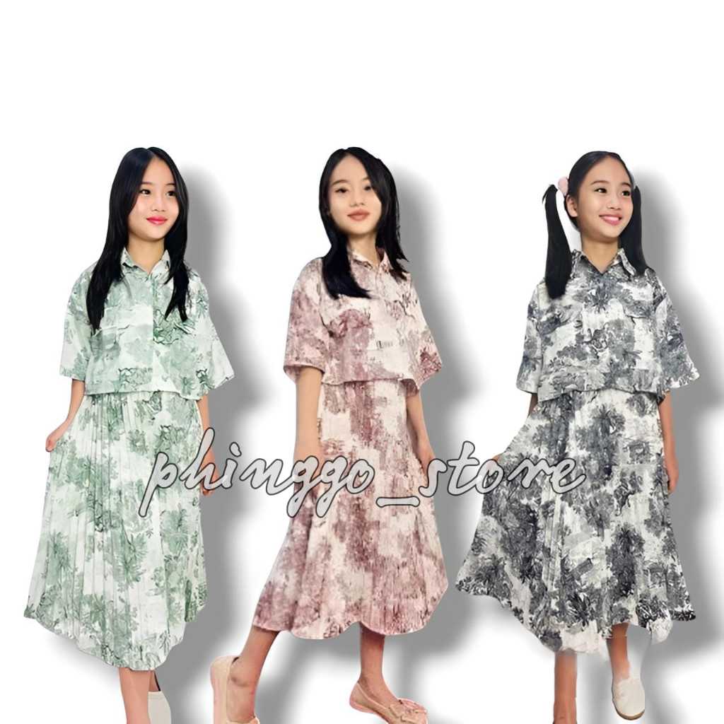One Set Crop Fuji Anak Perempuan/One Set Plisket Rok Anak