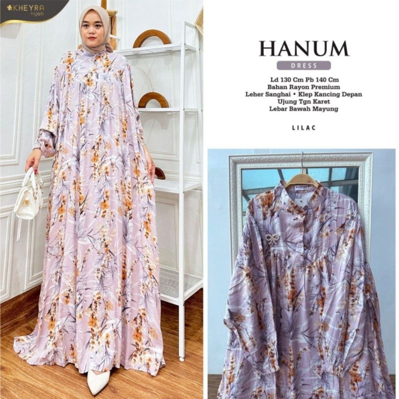 Hanum Maxi Dress Jumbo Fashion Muslimah BigSize XXXL Ld130 Bahan Rayon Adem Tidak Terawang Motif Bun